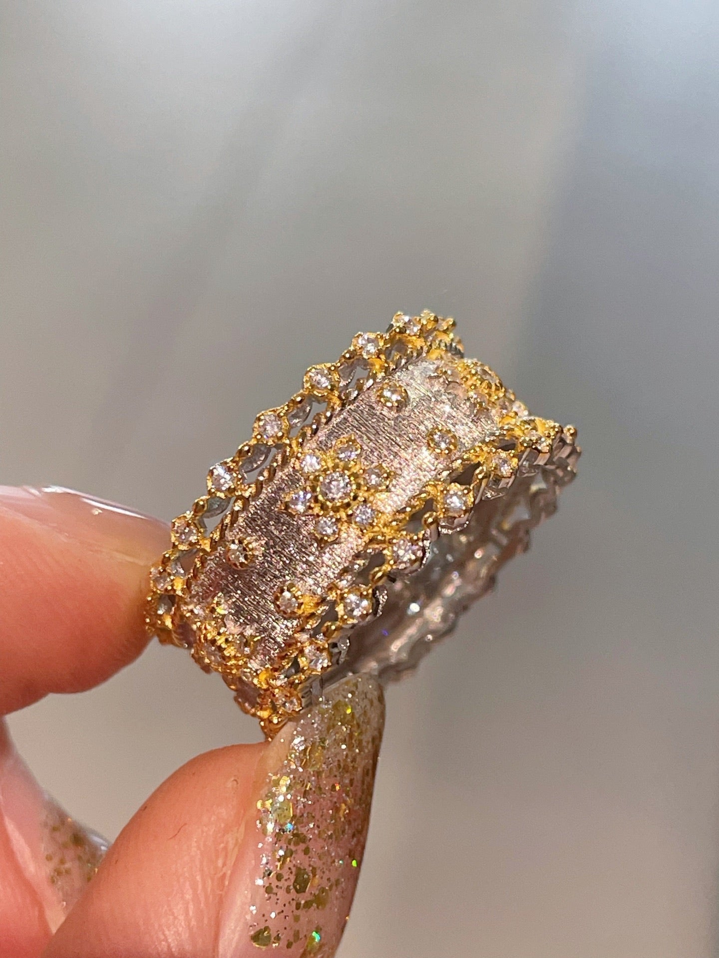 Brushed Dual - Tone North Star Wide Band Ring - floysun