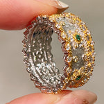 Brushed Dual - Tone North Star Wide Band Ring - floysun