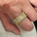 Brushed Dual - Tone North Star Wide Band Ring - floysun