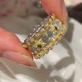 Brushed Dual - Tone North Star Wide Band Ring - floysun