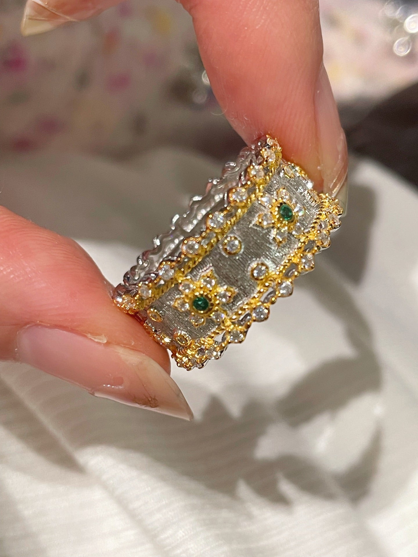 Brushed Dual - Tone North Star Wide Band Ring - floysun