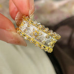 Brushed Dual - Tone North Star Wide Band Ring - floysun