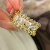 Brushed Dual - Tone North Star Wide Band Ring - floysun