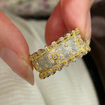 Brushed Dual - Tone North Star Wide Band Ring - floysun