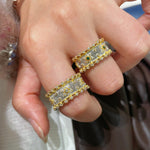 Brushed Dual - Tone North Star Wide Band Ring - floysun