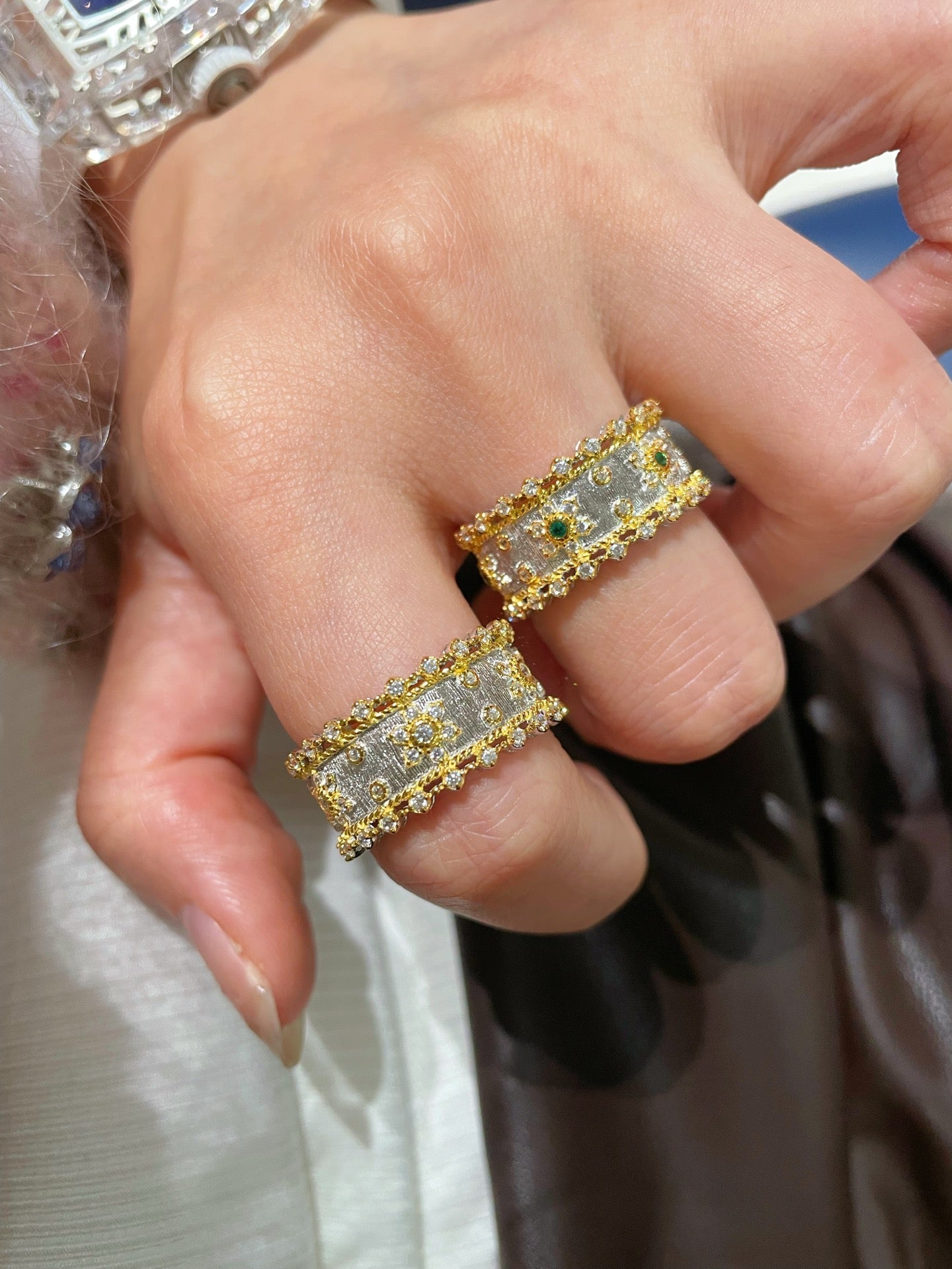 Brushed Dual - Tone North Star Wide Band Ring - floysun