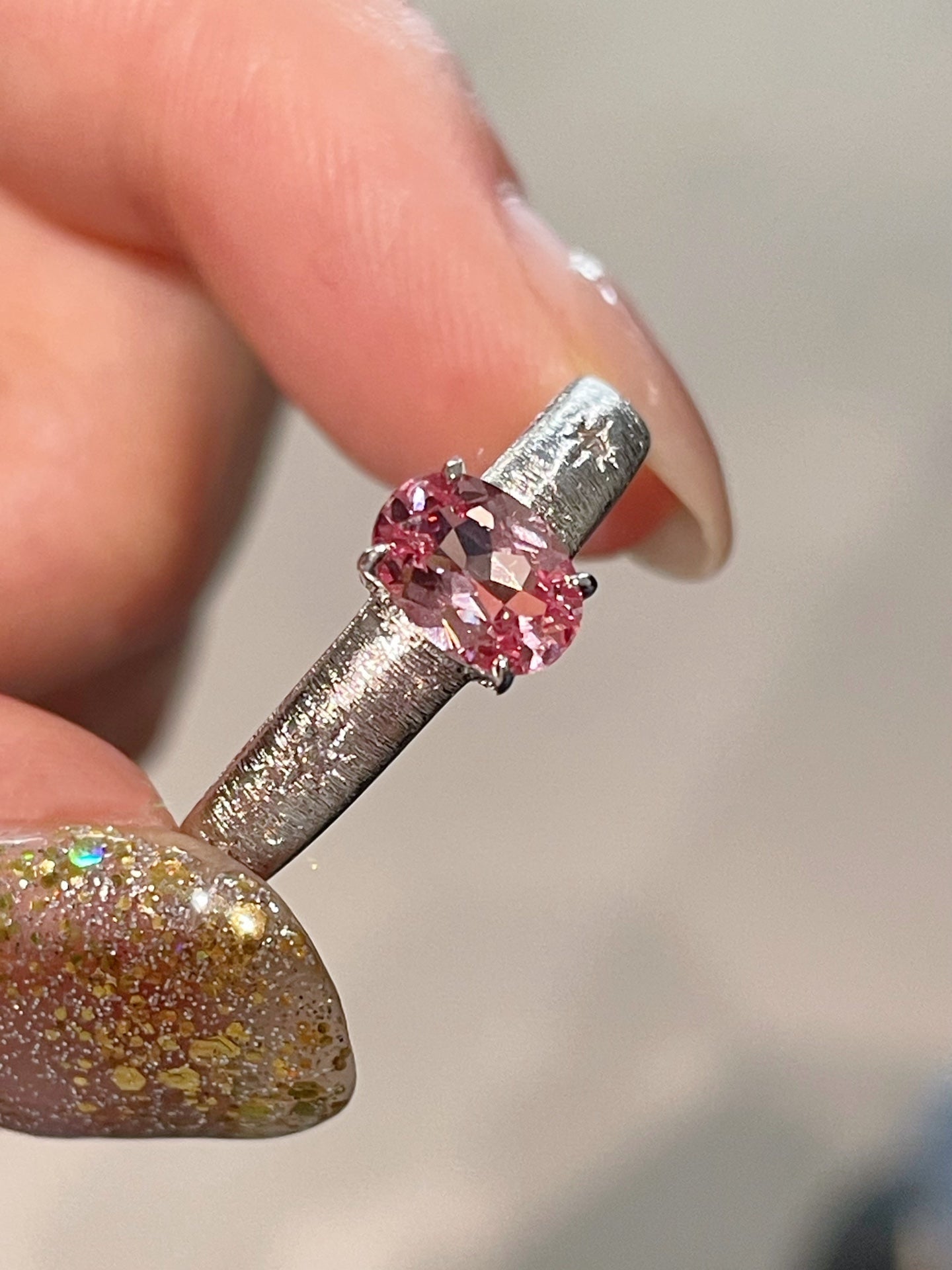 Brushed Eight - Point Star Cabochon Ring with Lab - Grown Sapphire - floysun