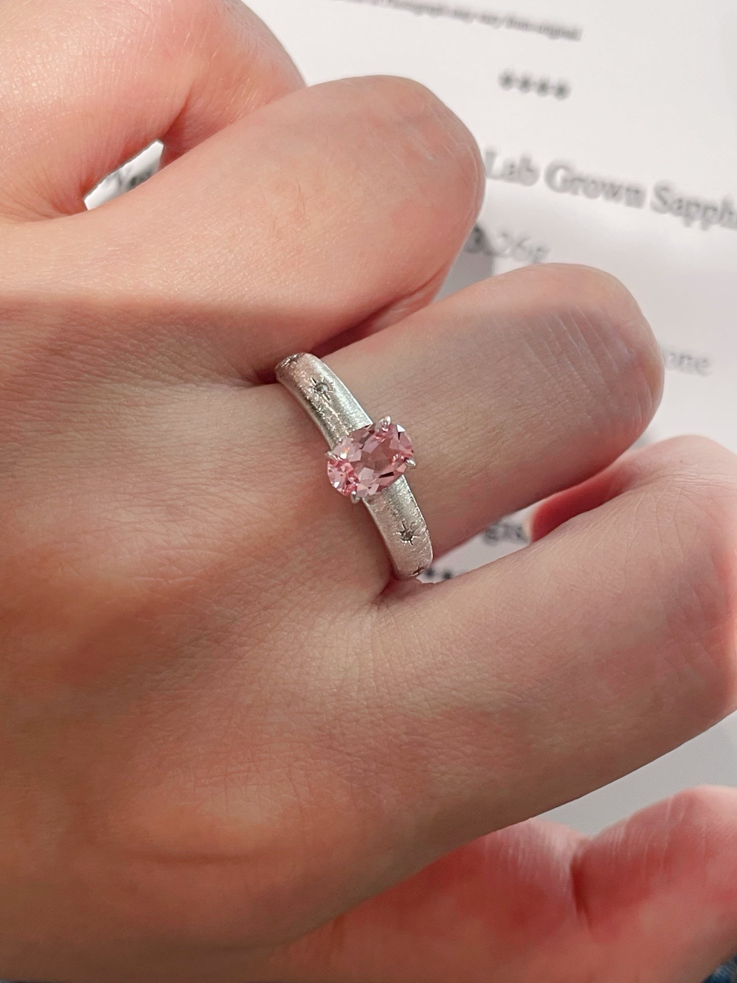 Brushed Eight - Point Star Cabochon Ring with Lab - Grown Sapphire - floysun