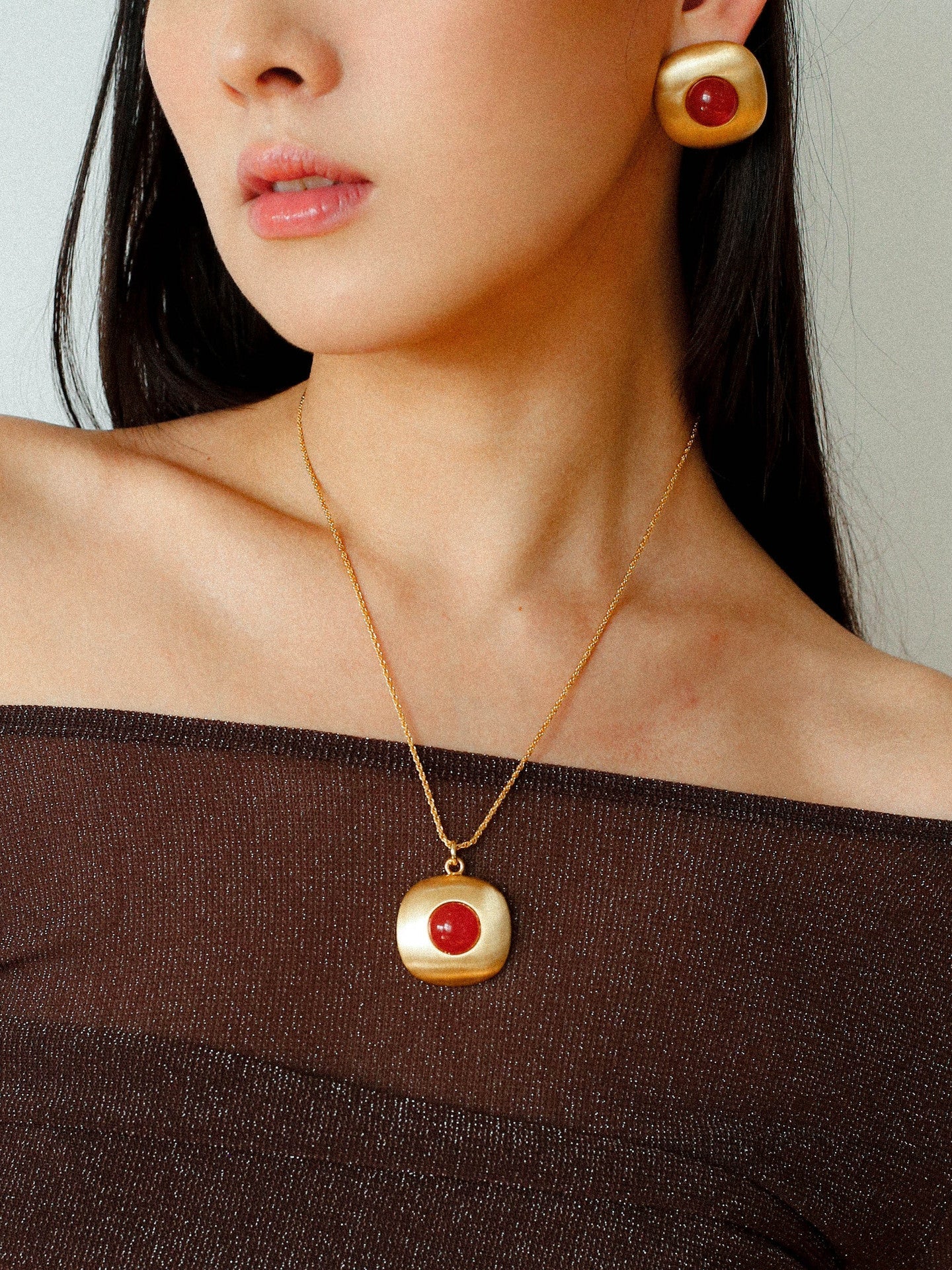 Brushed Geometric Pendant Agate Necklace - floysun