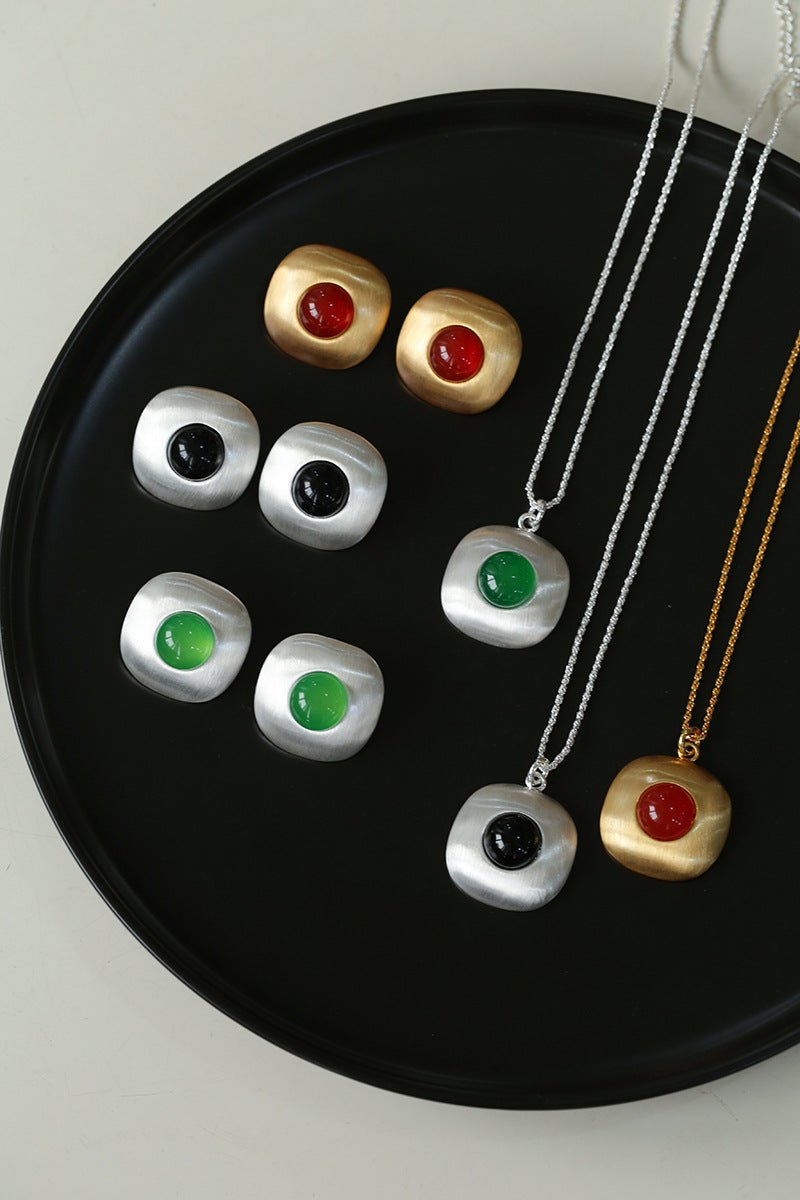 Brushed Geometric Pendant Agate Necklace - floysun
