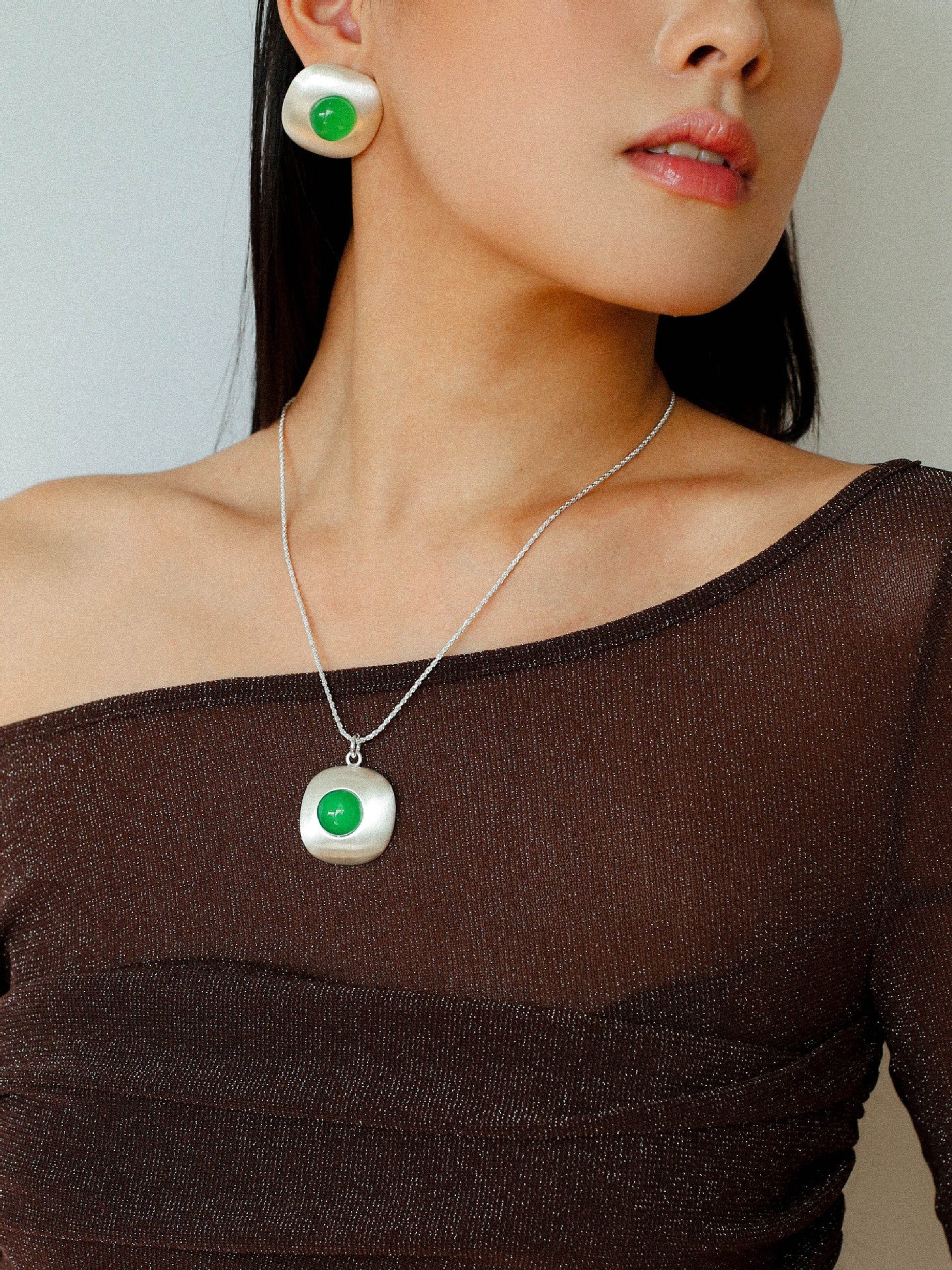 Brushed Geometric Pendant Agate Necklace - floysun