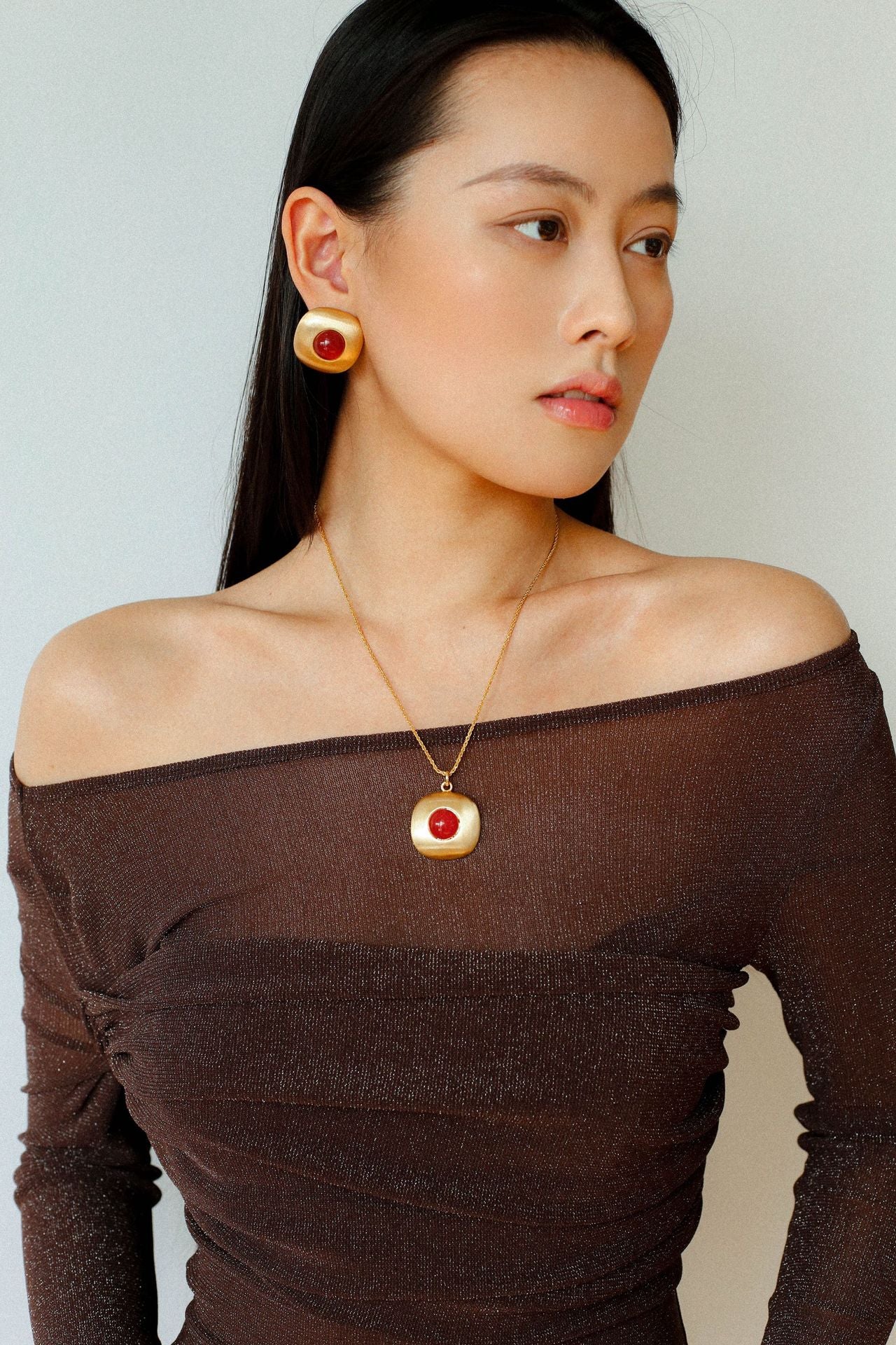 Brushed Geometric Pendant Agate Necklace - floysun