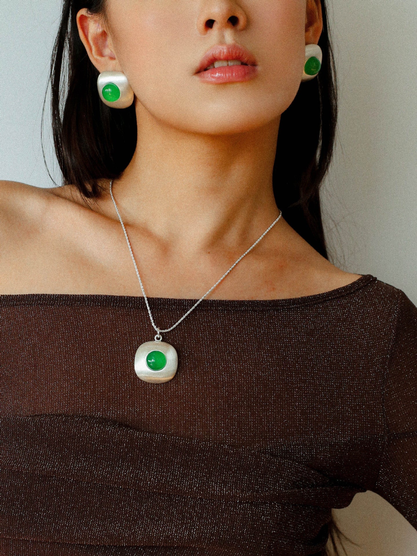 Brushed Geometric Pendant Agate Necklace - floysun