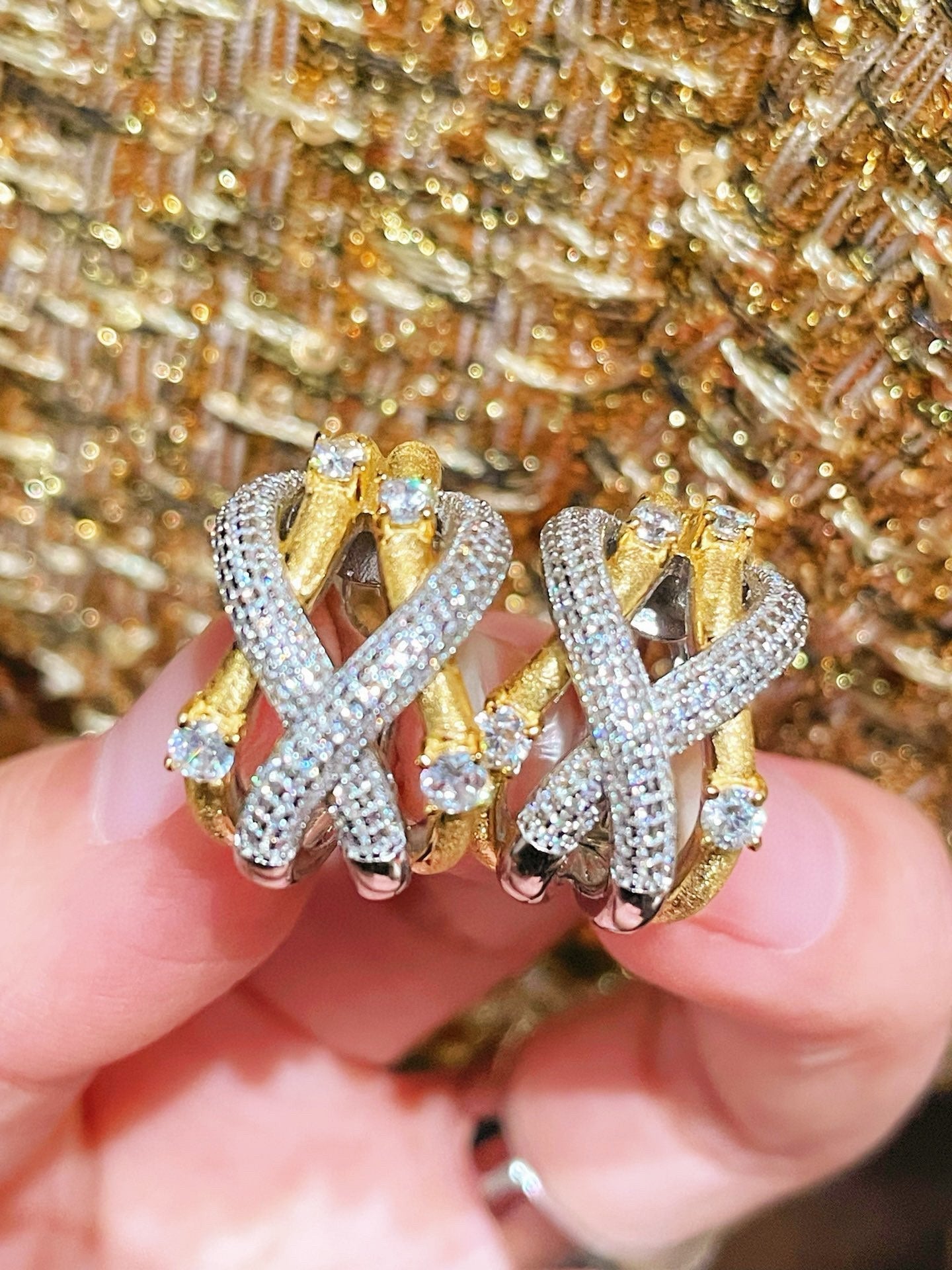 Brushed Sparkling Diamond Cross - Line Heavy Craft Hoop Earrings - floysun