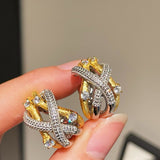 Brushed Sparkling Diamond Cross - Line Heavy Craft Hoop Earrings - floysun
