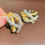 Brushed Sparkling Diamond Cross - Line Heavy Craft Hoop Earrings - floysun