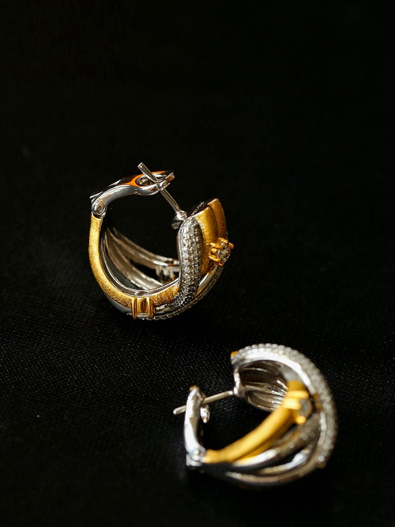 Brushed Sparkling Diamond Cross - Line Heavy Craft Hoop Earrings - floysun
