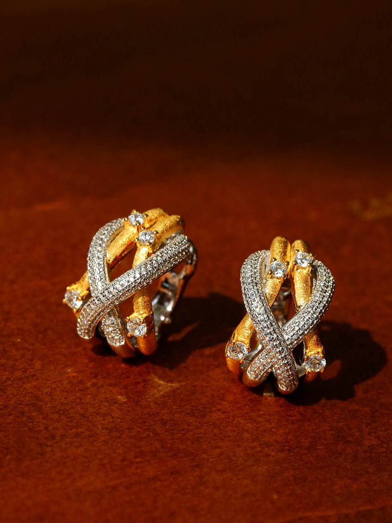 Brushed Sparkling Diamond Cross - Line Heavy Craft Hoop Earrings - floysun