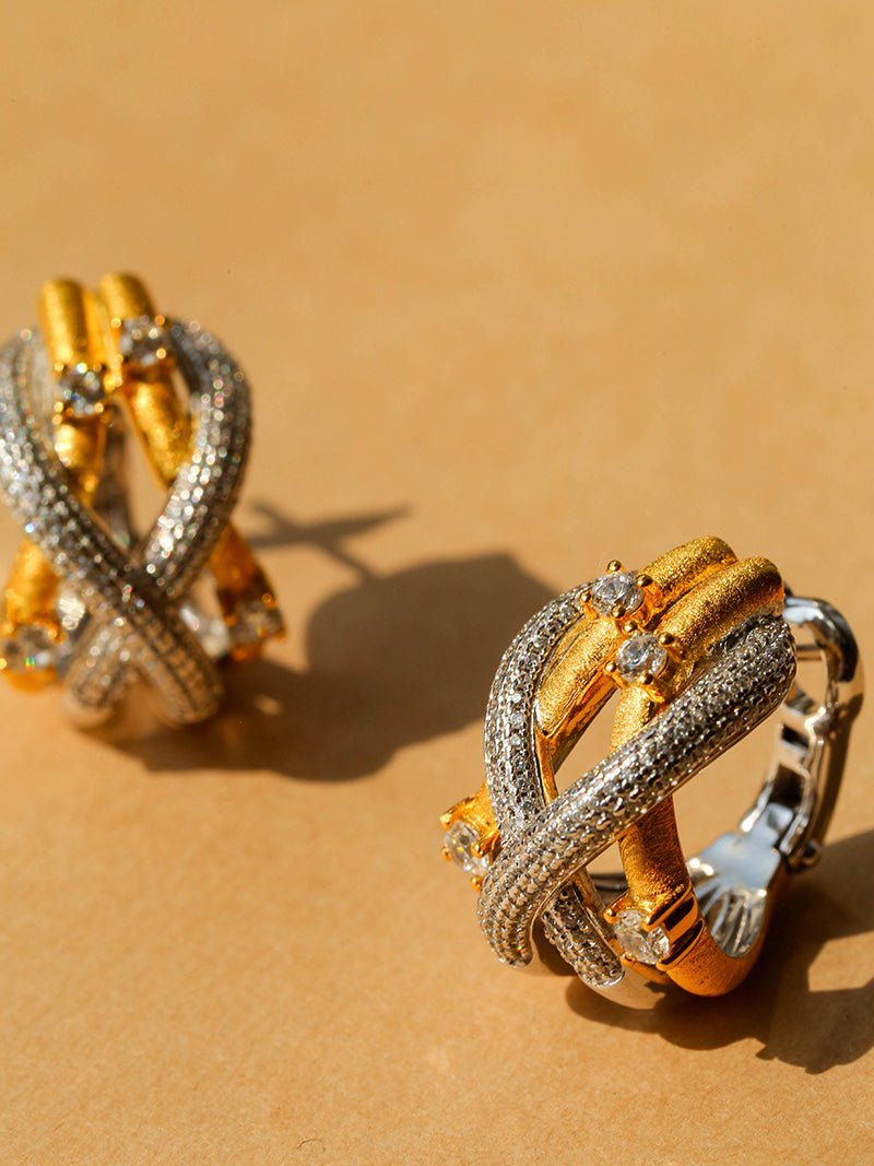 Brushed Sparkling Diamond Cross - Line Heavy Craft Hoop Earrings - floysun