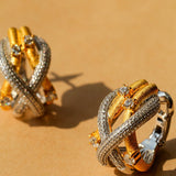 Brushed Sparkling Diamond Cross - Line Heavy Craft Hoop Earrings - floysun