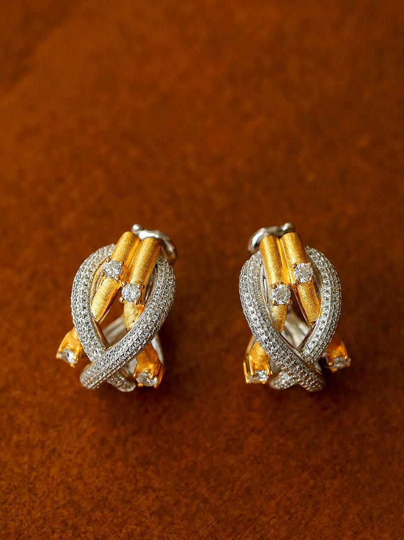 Brushed Sparkling Diamond Cross - Line Heavy Craft Hoop Earrings - floysun