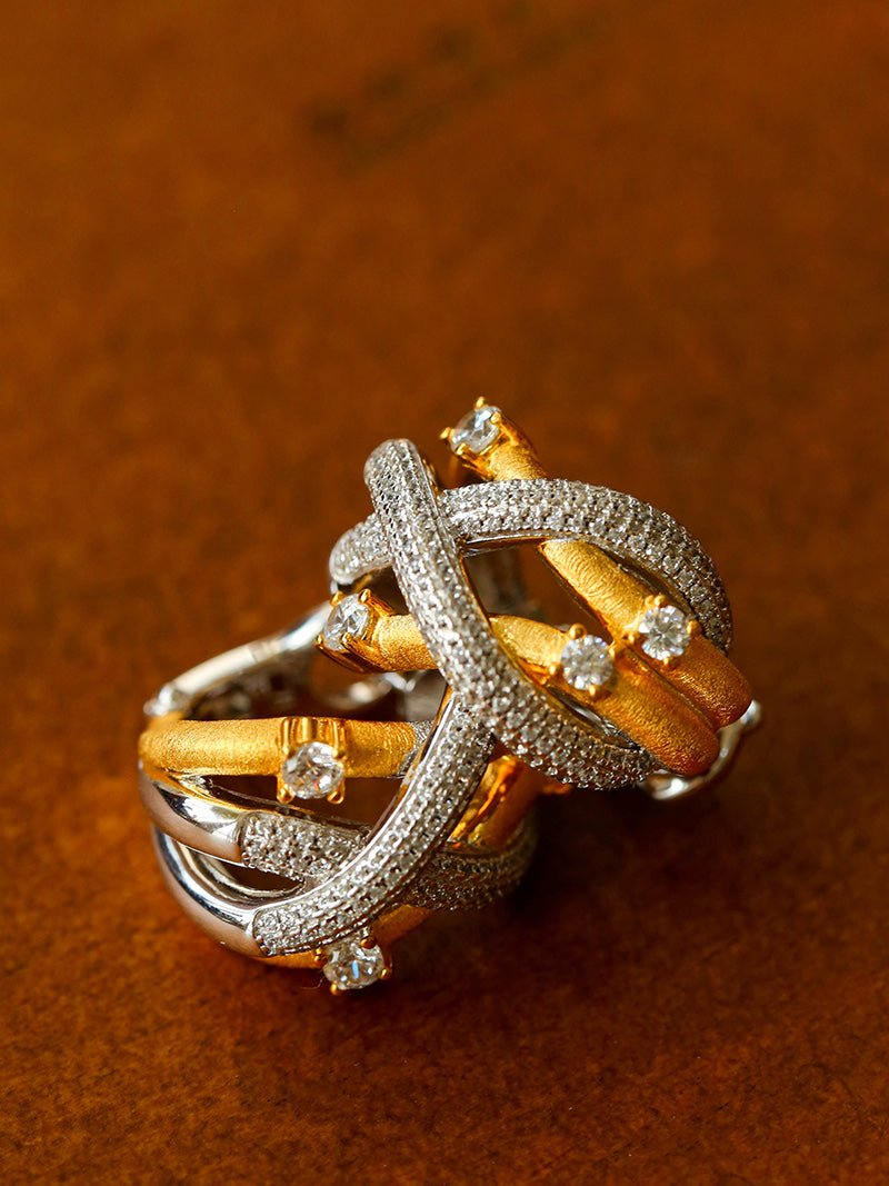 Brushed Sparkling Diamond Cross - Line Heavy Craft Hoop Earrings - floysun