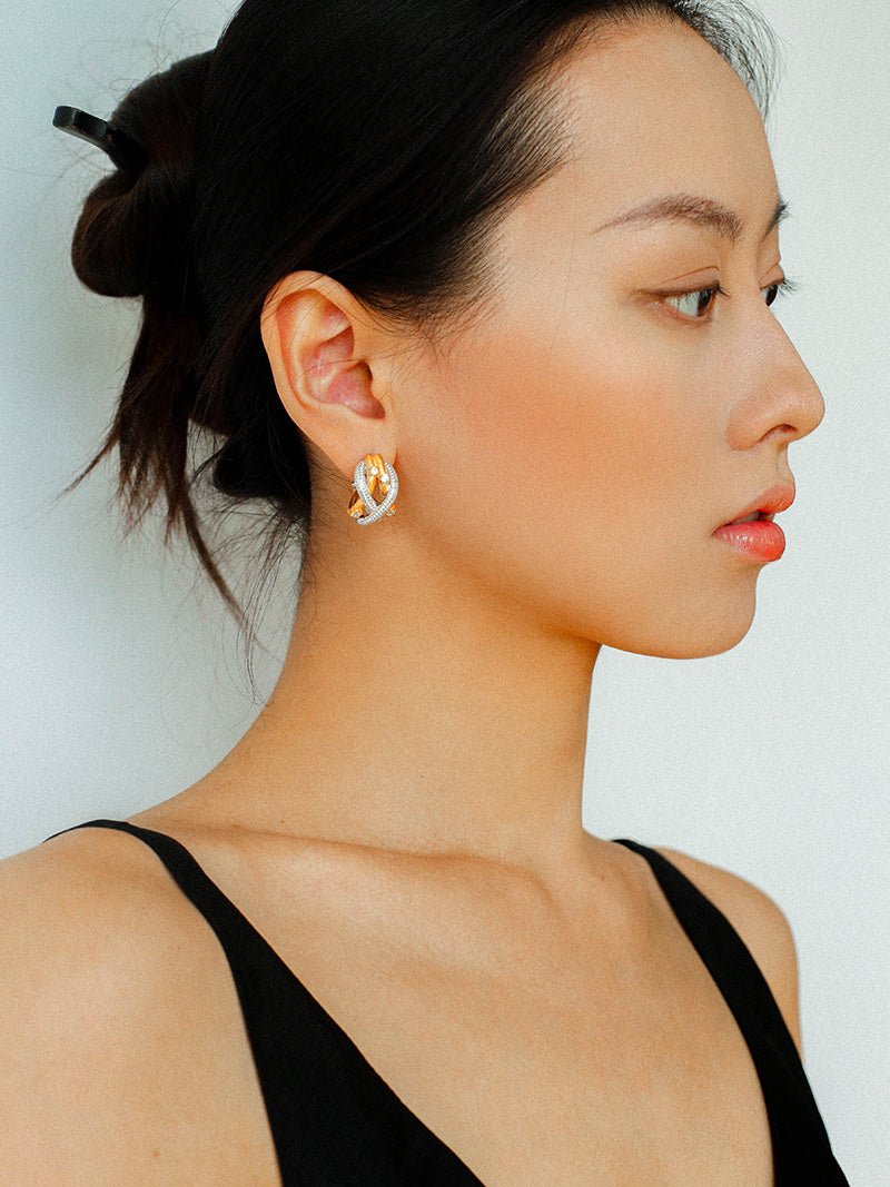 Brushed Sparkling Diamond Cross - Line Heavy Craft Hoop Earrings - floysun