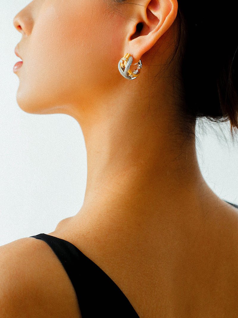Brushed Sparkling Diamond Cross - Line Heavy Craft Hoop Earrings - floysun