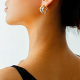Brushed Sparkling Diamond Cross - Line Heavy Craft Hoop Earrings - floysun