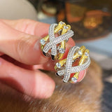 Brushed Sparkling Diamond Cross - Line Heavy Craft Hoop Earrings - floysun