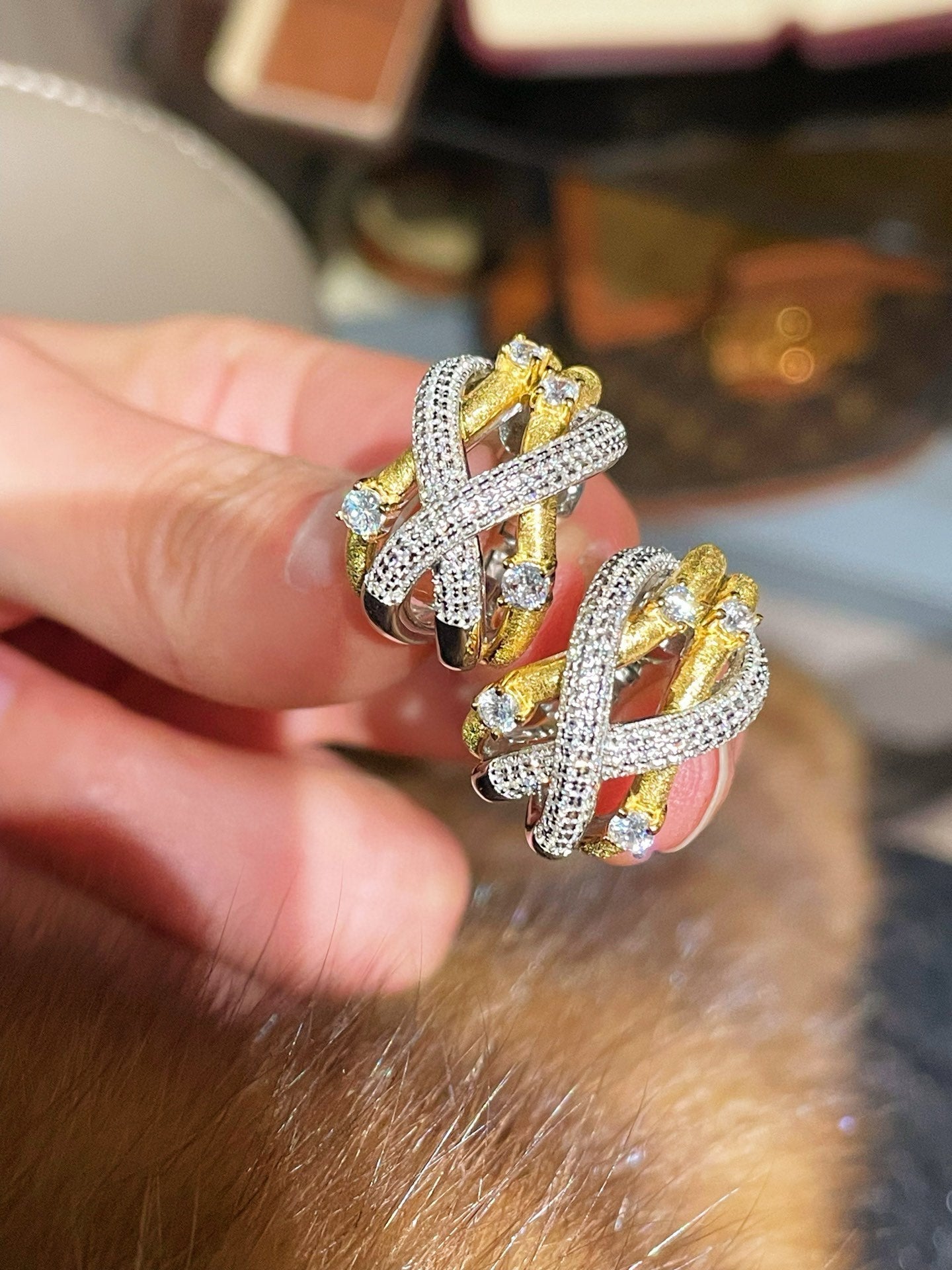Brushed Sparkling Diamond Cross - Line Heavy Craft Hoop Earrings - floysun