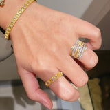 Brushed Sparkling Diamond Cross - Line Wide Band Ring - floysun