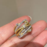 Brushed Sparkling Diamond Cross - Line Wide Band Ring - floysun
