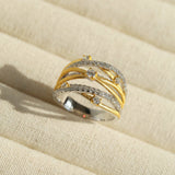 Brushed Sparkling Diamond Cross - Line Wide Band Ring - floysun