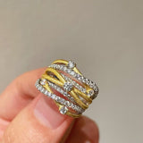 Brushed Sparkling Diamond Cross - Line Wide Band Ring - floysun