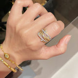 Brushed Sparkling Diamond Cross - Line Wide Band Ring - floysun