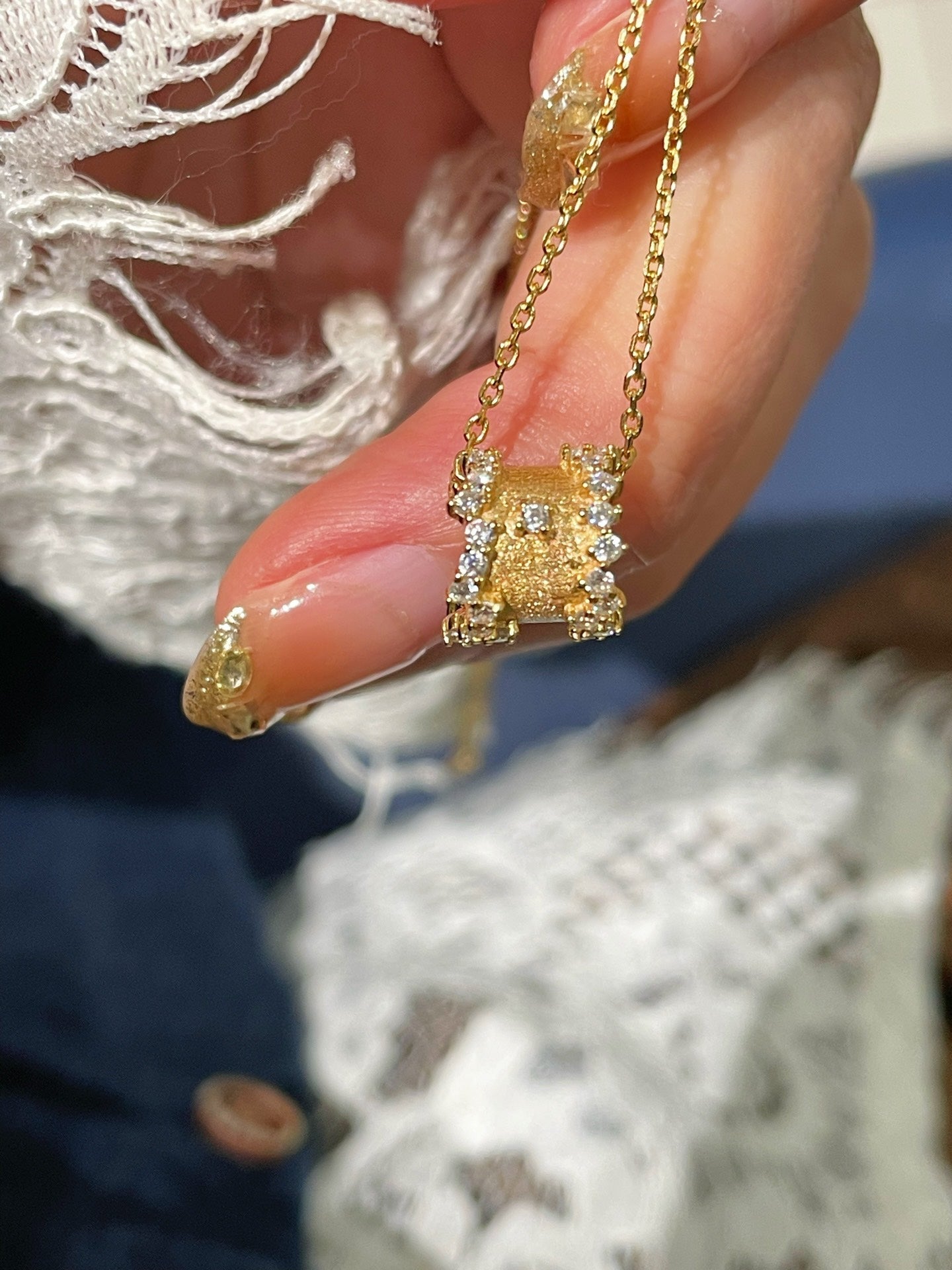 Brushed Sparkling Diamond Fortune Bead Necklace - floysun