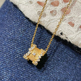 Brushed Sparkling Diamond Fortune Bead Necklace - floysun