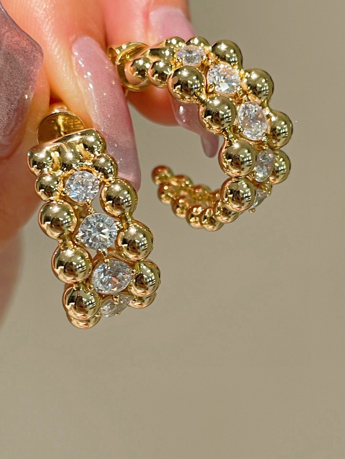 BubbleGlow Pavé Beaded Huggie Stud Earrings - floysun