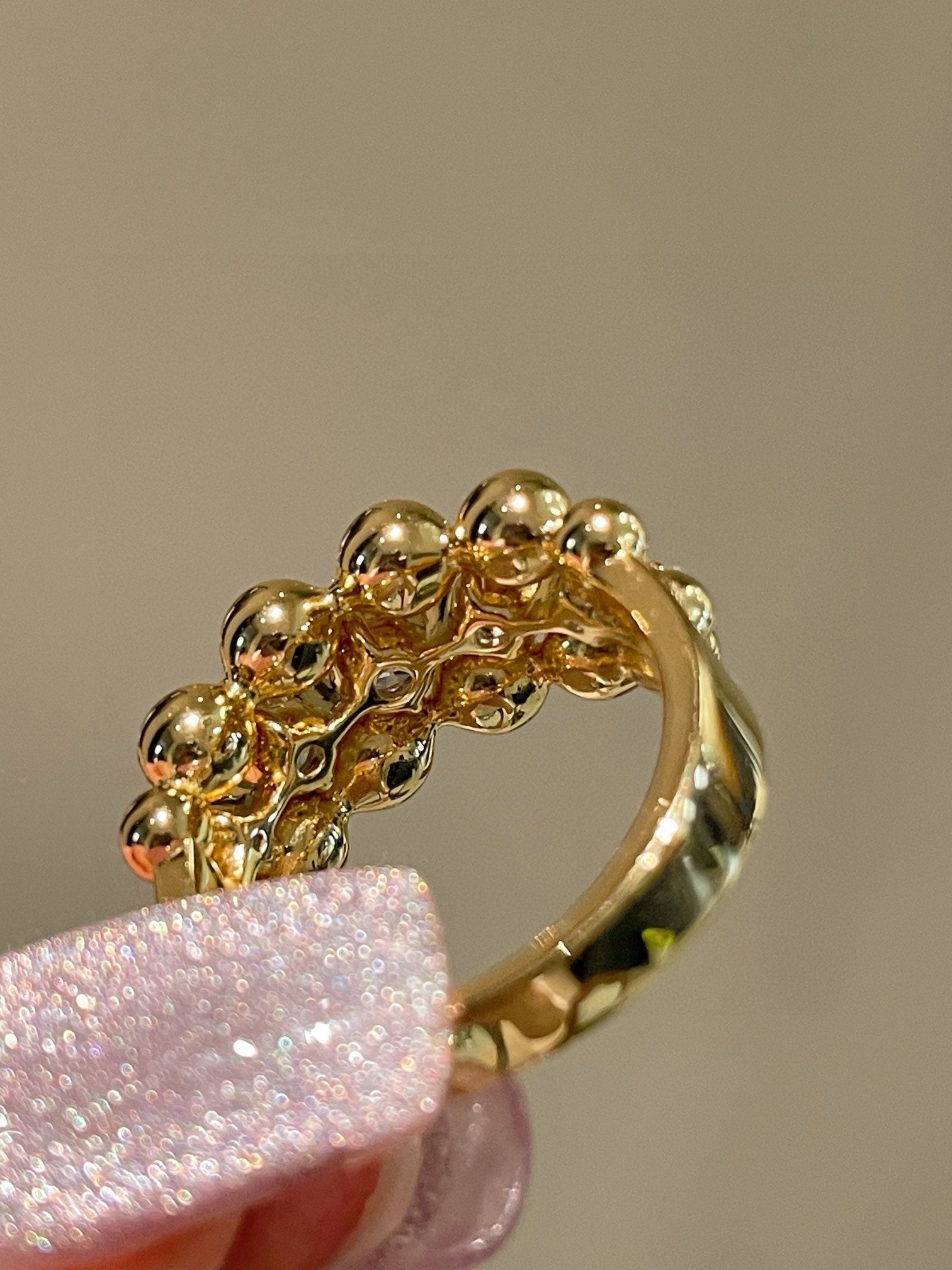 BubbleGlow Pavé Triple Layer Classic Bubble Diamond Ring - floysun