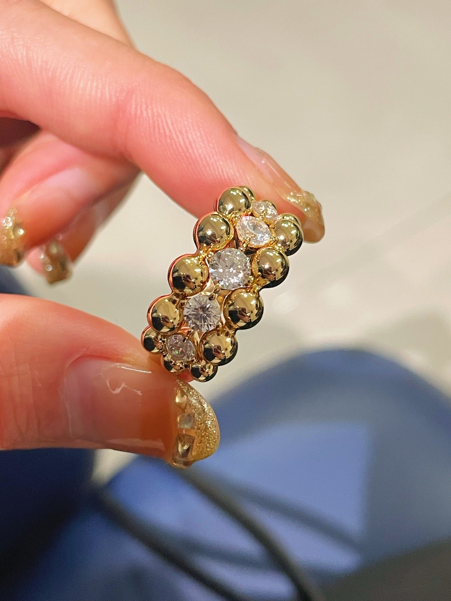 BubbleGlow Pavé Triple Layer Classic Bubble Diamond Ring - floysun