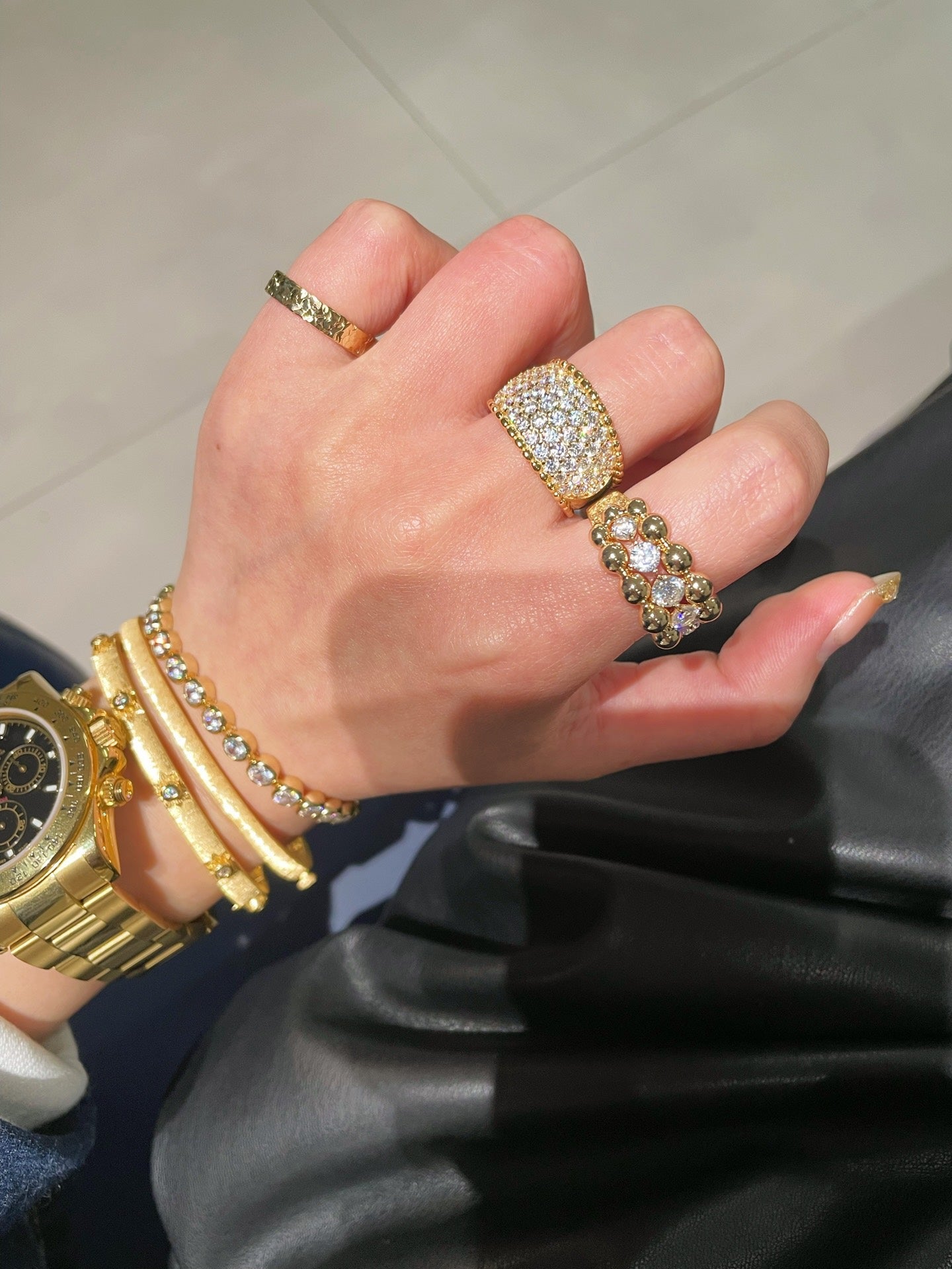 BubbleGlow Pavé Triple Layer Classic Bubble Diamond Ring - floysun