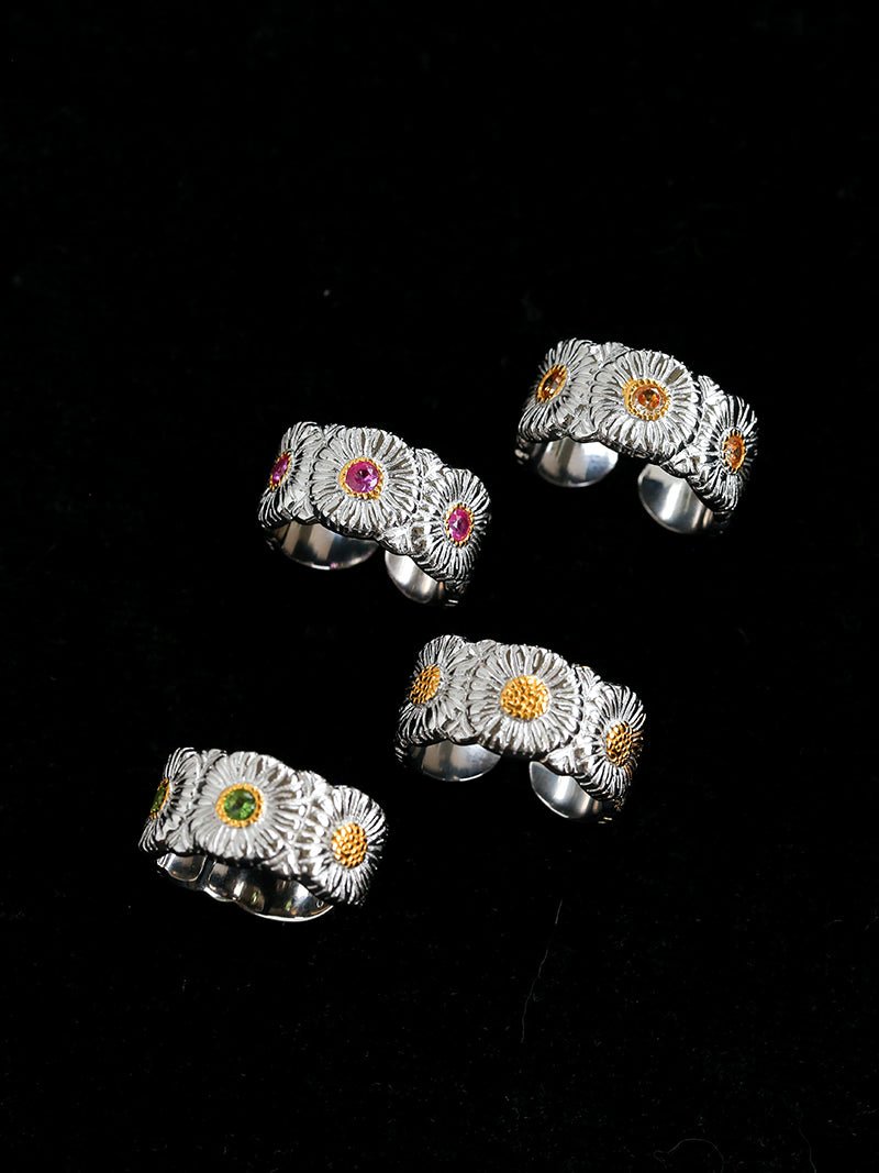 Buccellati - Inspired Daisy Open Ring 925 Silver with Colorful Zircon - floysun