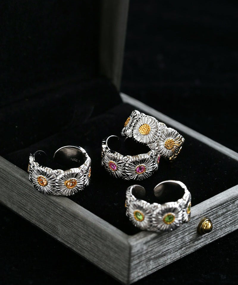 Buccellati - Inspired Daisy Open Ring 925 Silver with Colorful Zircon - floysun