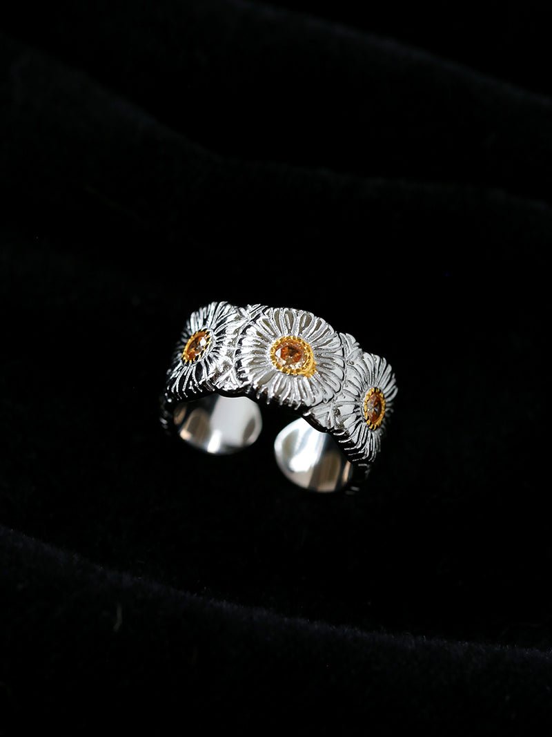 Buccellati - Inspired Daisy Open Ring 925 Silver with Colorful Zircon - floysun