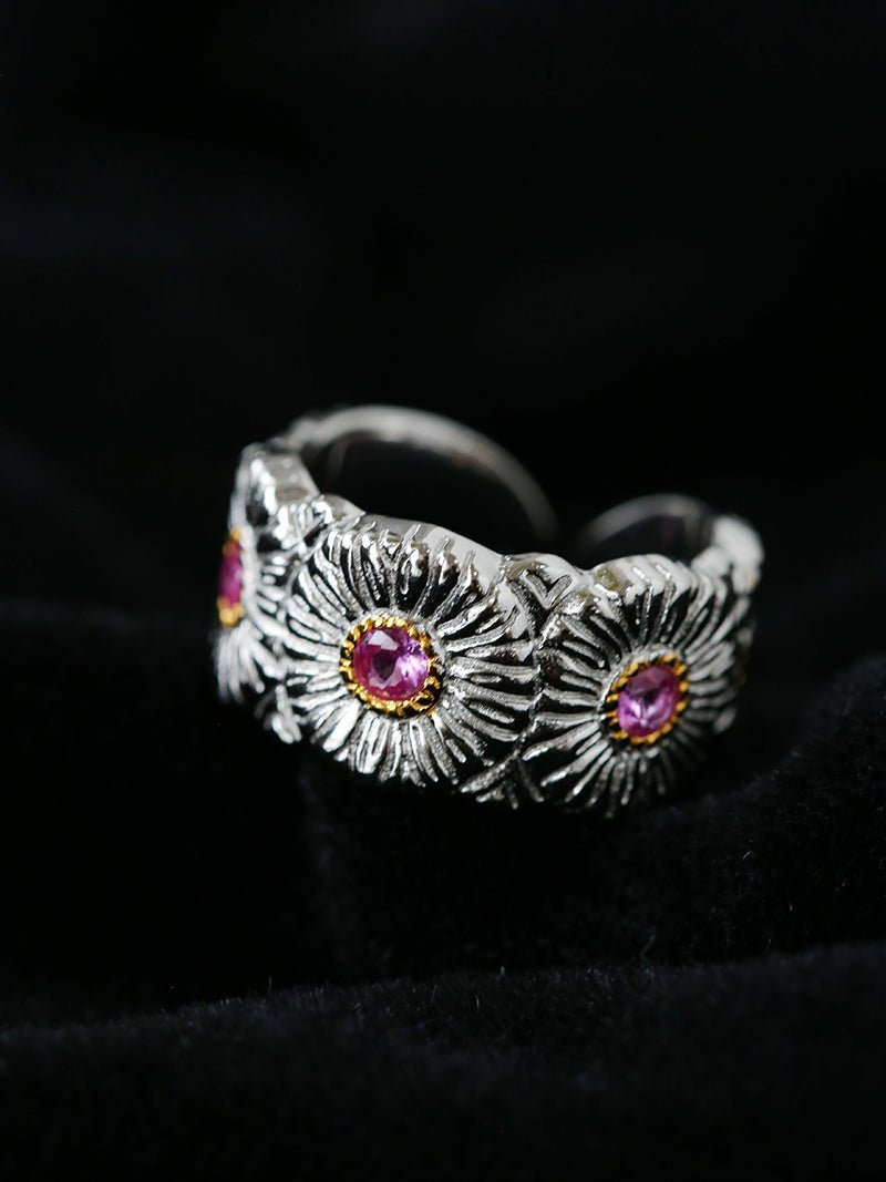 Buccellati - Inspired Daisy Open Ring 925 Silver with Colorful Zircon - floysun
