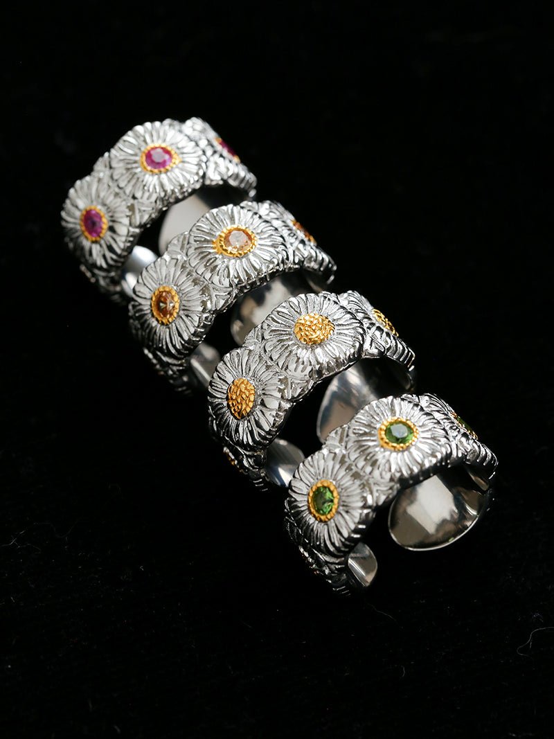 Buccellati - Inspired Daisy Open Ring 925 Silver with Colorful Zircon - floysun