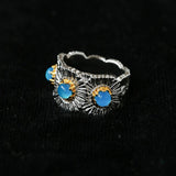 Buccellati - Inspired Daisy Ring 925 Silver Natural Gemstone Wide Band - floysun