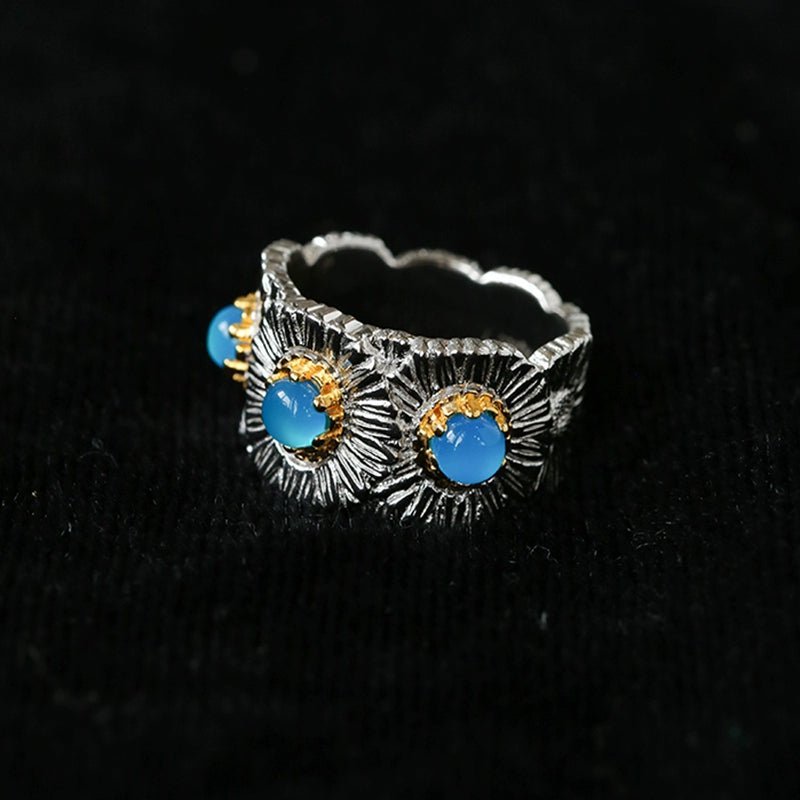Buccellati - Inspired Daisy Ring 925 Silver Natural Gemstone Wide Band - floysun