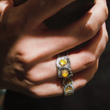 Buccellati - Inspired Daisy Ring 925 Silver Natural Gemstone Wide Band - floysun